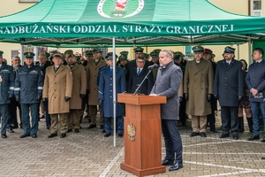 Uczestnicy uroczystości nadania imienia  Placówce SG &amp;quot;Brygady KOP Polesie&amp;quot; na terenie Placówki NOSG w Terespolu.