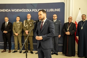 Uczestnicy spotkania świątecznego służb mundurowych woj. lubelskiego w sali konferencyjnej KWP w Lublinie