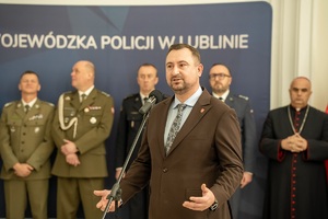 Uczestnicy spotkania świątecznego służb mundurowych woj. lubelskiego w sali konferencyjnej KWP w Lublinie